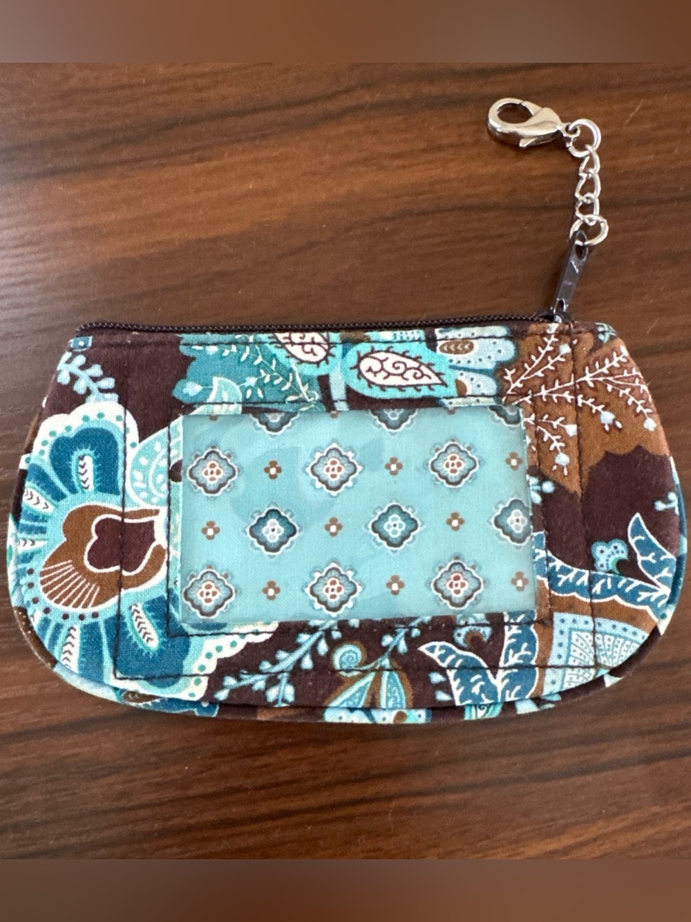 Vera Bradley JAVA BLUE Zip ID Case Change Purse Wallet Key Ring Retired Q7